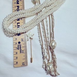 3 piece Vintage set: pearl & gold necklaces, 1 gold & white starfish stickpin